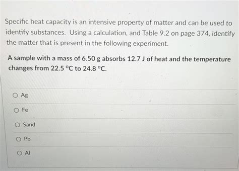 Solved Specific heat capacity is an intensive property of | Chegg.com