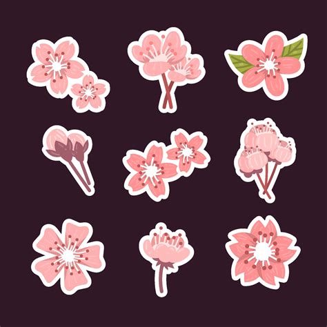 Journal Template Peach Blossom Sticker Collection 15029127 Vector Art