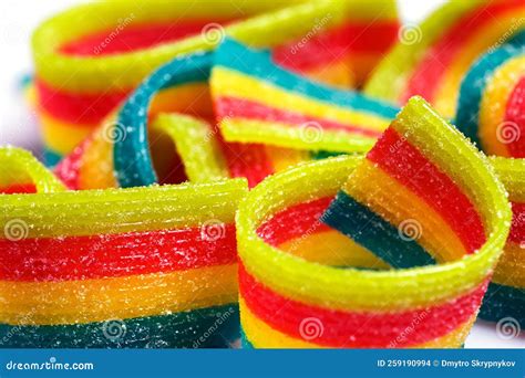 Colorful Jelly Candies Strips In Sugar Sprinkles Sour Flavored Rainbow