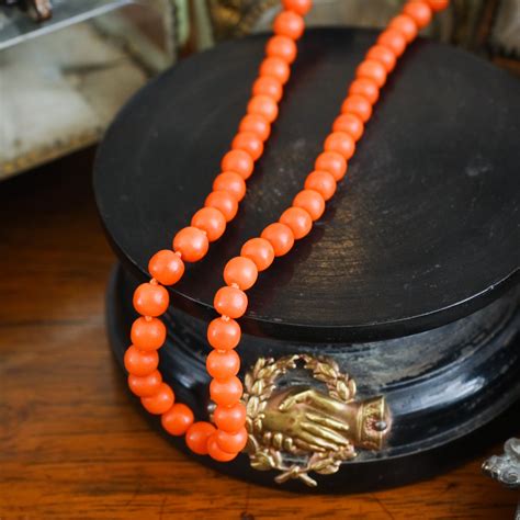 Antique Georgian Natural Deep Orange Coral Bead Necklace Fetheray