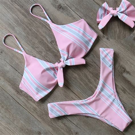 Striped Swimsuit Women Sexy Push Up Bikini Thong Brazilian Bikini Set