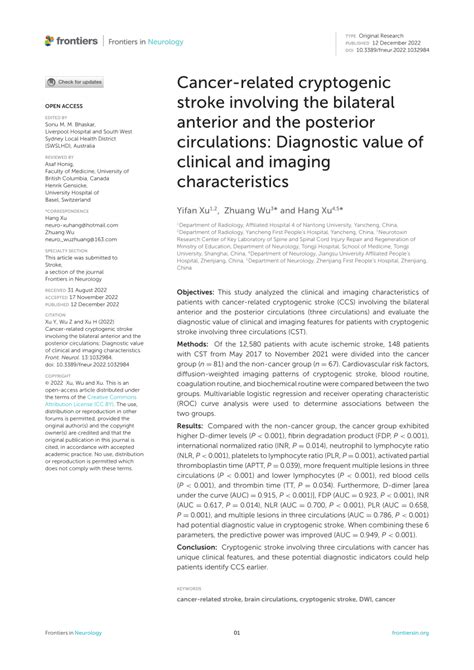 PDF Cancer Related Cryptogenic Stroke Involving The Bilateral