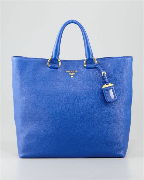 Lyst Prada Daino Pebbled Leather Tote Bag In Blue