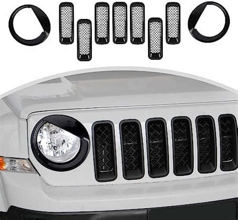 Cherocar For Jeep Patriot Mesh Grille Grill Insert And Headlight Turn Light Cover Trim