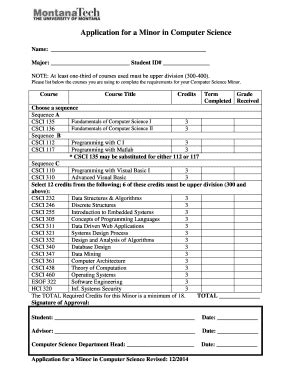 Fillable Online Cs Mtech Application For A Minor In Computer Science