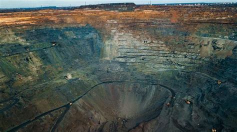 Aerial View Of The Iron Ore Mining Panorama Of An Open Cast Mine