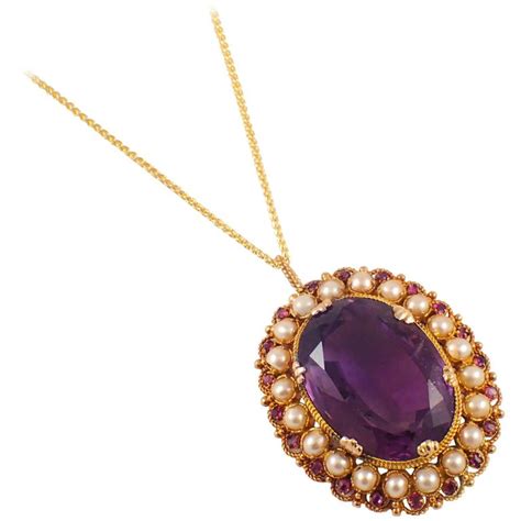 Victorian Seed Pearl Amethyst Ruby Gold Pendant At 1stDibs