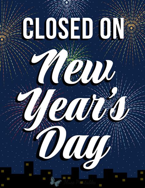 Printable Closed On New Years Day Sign