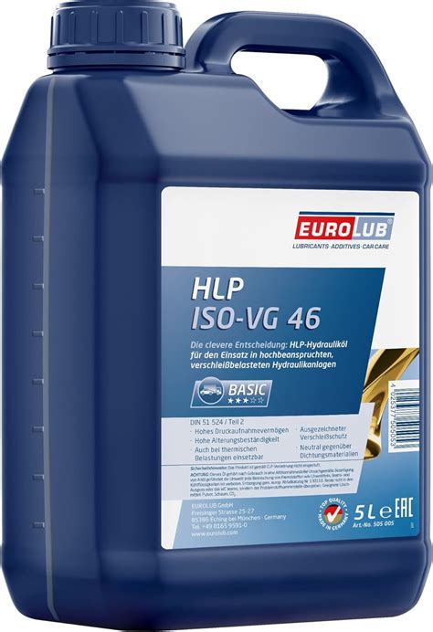 EUROLUB HLP ISO VG 46 Hydraulic Oil 5 Liters Amazon Co Uk Automotive