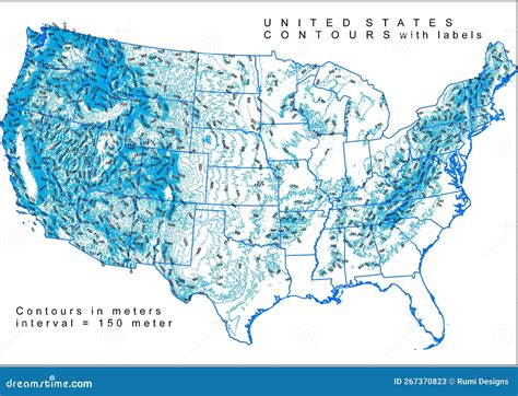 USA Topography Elevation Contour Footprints in Meters Map HD Stock Image - Image of topo ...