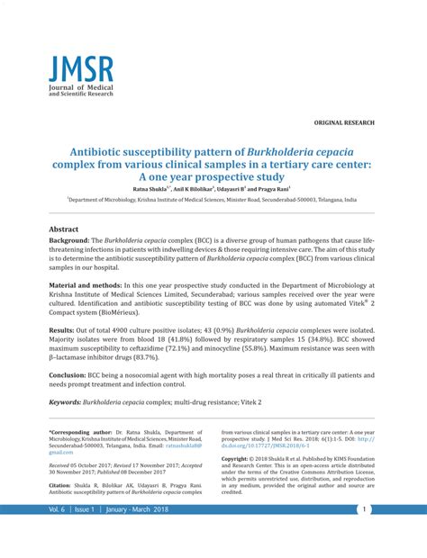 Pdf Antibiotic Susceptibility Pattern Of Burkholderia Cepacia Complex