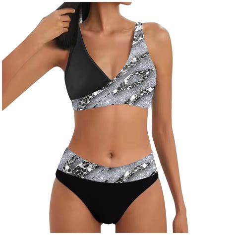 Sengtong Women S Bikini Split Print Sexy Hot Diamonds Gather Bikini