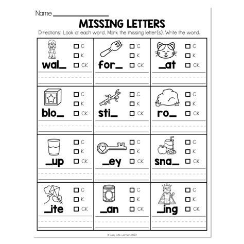 Phonics Worksheet C K Or Ck Missing Letters Lucky Little Learners