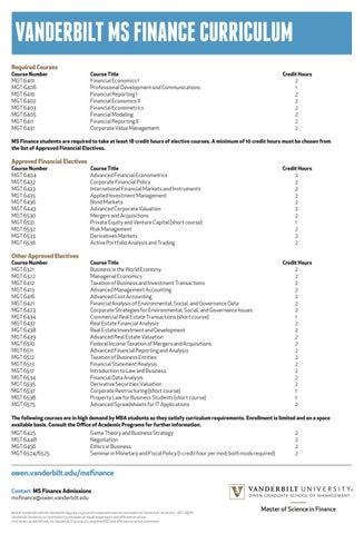 ms finance electives  vanderbilt owen graduate school  management