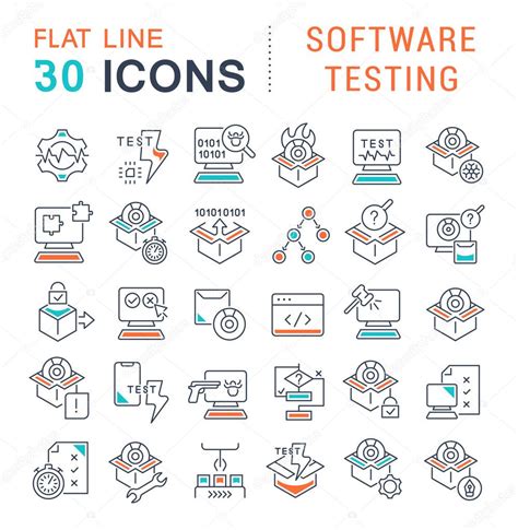 Conjunto De Iconos De L Nea Vectorial De Pruebas De Software