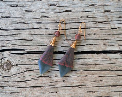 Red Creek Jasper Diamond Shape Dangle Earrings Etsy Singapore