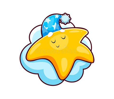 El Lindo Personaje Estrella De Kawaii Durmiendo En Una Nube Ilustración