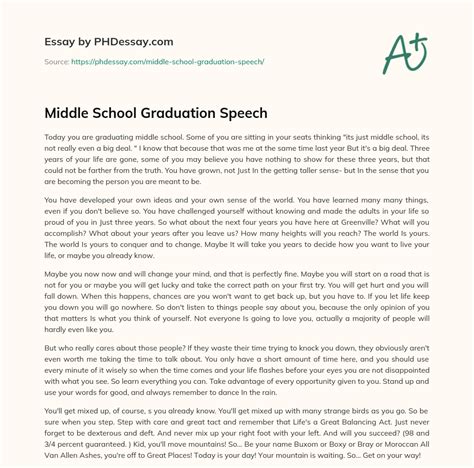 Middle School Graduation Speech (500 Words) - PHDessay.com