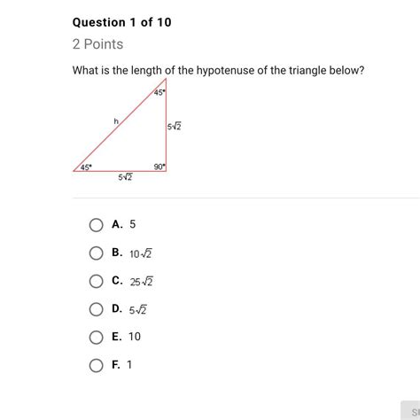 What Is The Length Of The Hypotenuse Of The Triangle Below