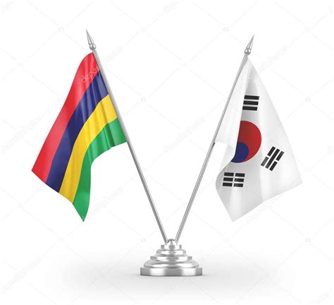 Banderas De Mesa De Corea Del Sur Y Mauricio Aisladas En Renderizado D