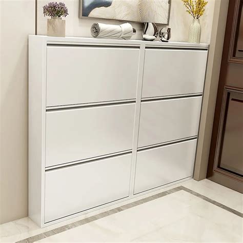 White Narrow Shoe Storage Cabinet Wall Mounted in Small | Homary | Wall ...