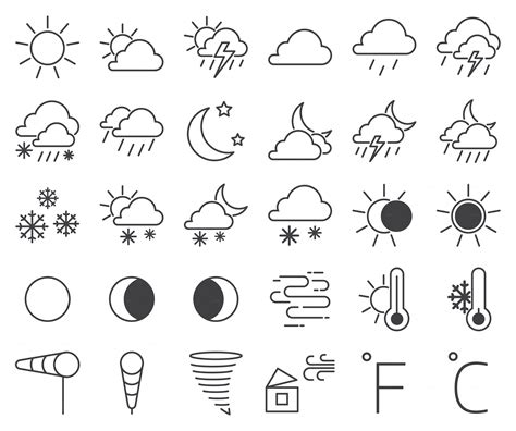 Set Of Weather Icons Vector Weather Icons Cloud Tattoo Weather Doodles