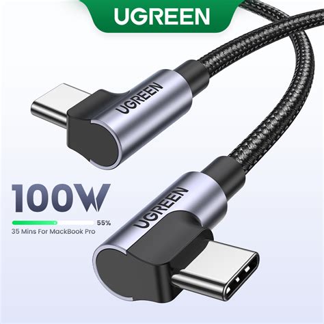 Ugreen 100w 5a Usb C To Usb C Cable Right Angle Pd Fast Charge Type C 90 Degree Power Data Cable