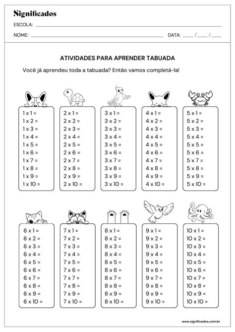 Exercicios Tabuada De Multiplicação