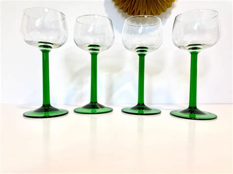 Retro Wine Glasses French Green Stemmed Wine Glasses Etsy Uk