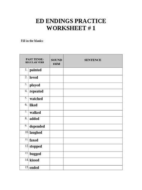 Ed Endings Practice Worksheet 1 Pdf