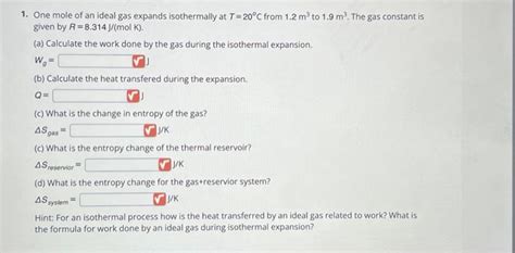 Solved 1 One Mole Of An Ideal Gas Expands Isothermally At