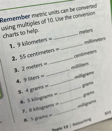 Solved Remember Metric Units Can Be Converted Using Multiples Of 10