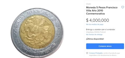 Moneda Conmemorativa De 5 Pesos Con Francisco Villa Se Oferta En 4 Millones De Pesos En Internet