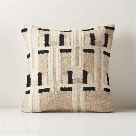 Diya Woven Natural And Black Modern Throw Pillow With Down Alternative