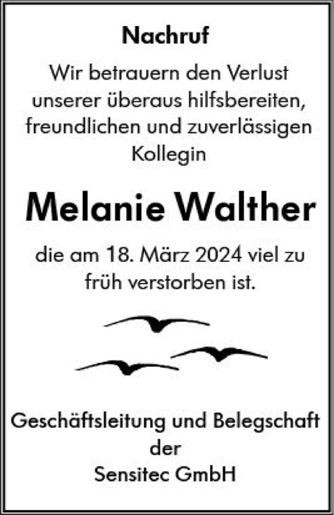 Traueranzeigen Von Melanie Walther Vrm Trauer De