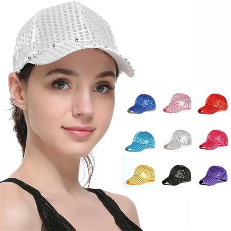 Women Summer Plain Curved Visor Baseball Cap Fashion Sequined