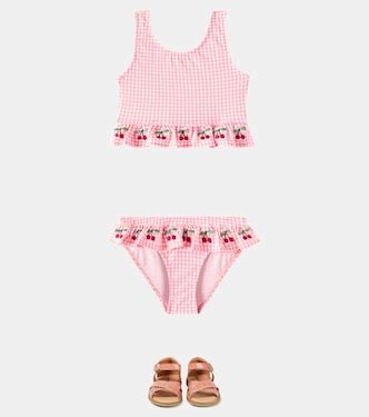 Soline Embroidered Gingham Bikini In Pink Konges Slojd Mytheresa