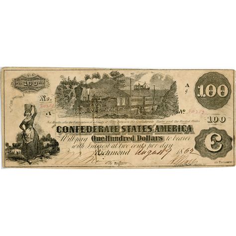 100 1862 Confederate Bank Note T 39 VF Golden Eagle Coins