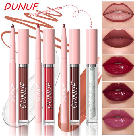 Dunuf Pc Box Rose Pink Matte Lipstick Set Nude Brown Lip Liner Pencil Kit Pigment Waterproof
