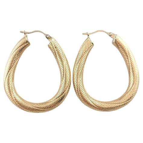 14k Yellow Gold Curved Textured Hoop Earrings 14493 For Sale At 1stdibs