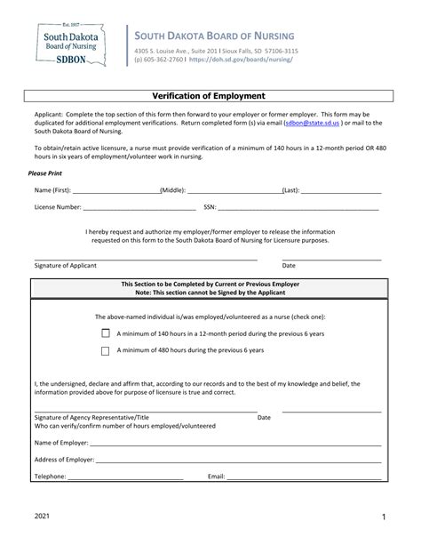 South Dakota Verification Of Employment Fill Out Sign Online And