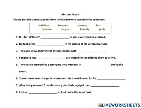 Concrete Nouns And Abstract Nouns Worksheets Worksheets Library