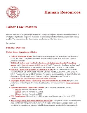 Fillable Online Hr Cornell Posters Must Be On Display In Your Area In A