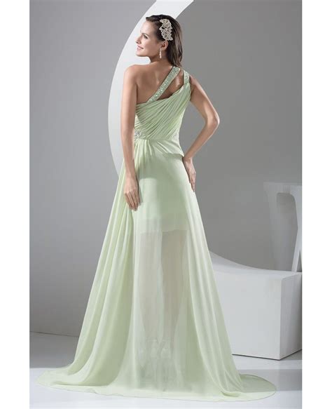 A Line One Shoulder Asymmetrical Chiffon Prom Dress With Beading