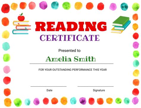 Editable Reading Certificate Template Postermywall