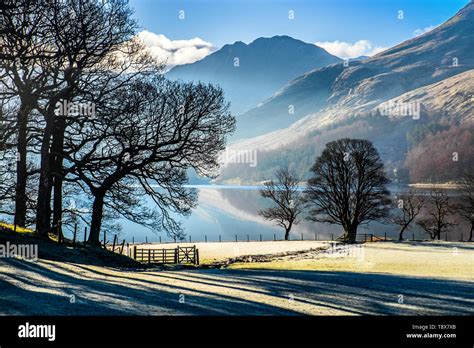 Lake and hills on a winter morning, Buttermere in the Lake District
