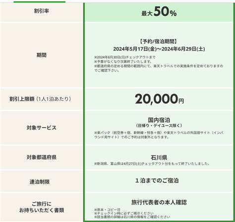 【楽天トラベル】本日10時～北陸応援割（石川県）50％割引が再開！ ずぼらなワーキングマザーのお得生活