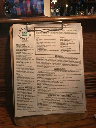 Nanny O Brien S Irish Pub Washington DC Upper Northwest Menu