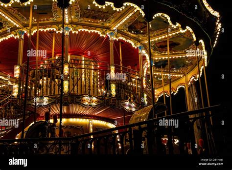 Carousel Merry Go Round With Light At Night Stock Photo Alamy