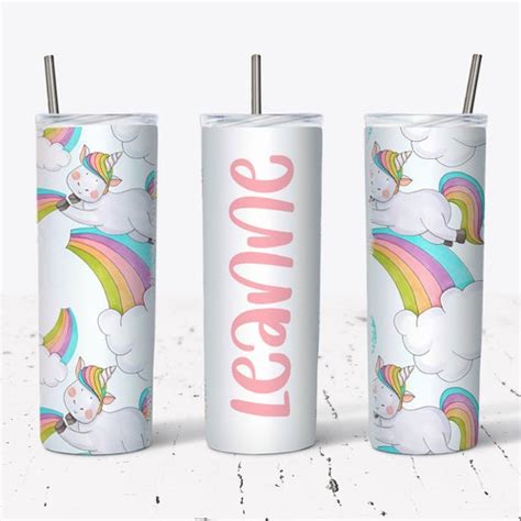 20 Oz Skinny Tumbler Png Glitter Unicorn Wrap Tapered Straight Etsy